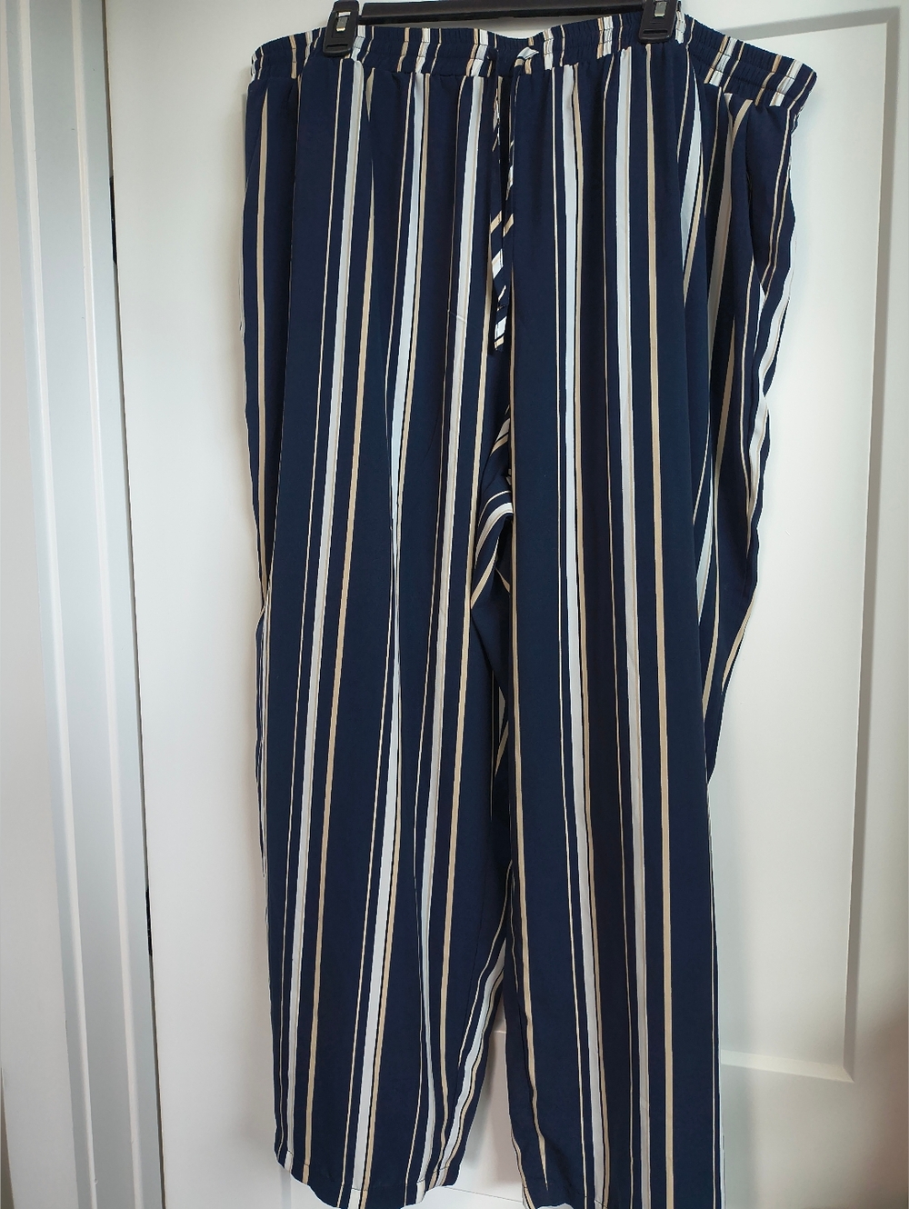 Emery Rose Women Plus Size 5X Wide Leg Navy White Striped Palazzo Pants Pockets
